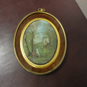 Miniature ovale signée R.M.Bizet, paysage de sous-bois