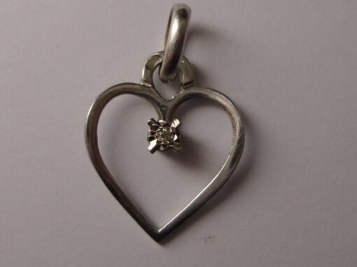 Pendentif coeur diamant or gris 18 carats