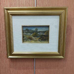 Huile sur carton encadrée, paysage, Marbec, 1911