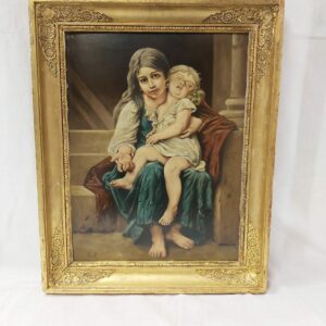 Mendiante à l'enfant, huile sur carton encadrée