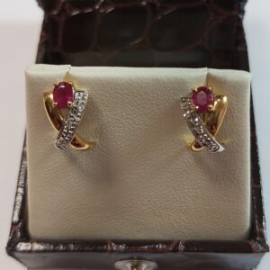Boucles d'oreille or, rubis, diamants