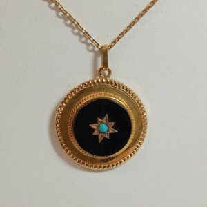 Pendentif rond onyx or jaune 18 carats