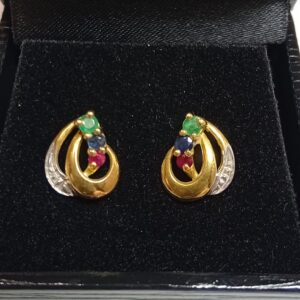 Boucles d'oreille 2 ors rubis saphir émeraude