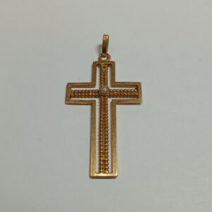 Croix or jaune perle de culture