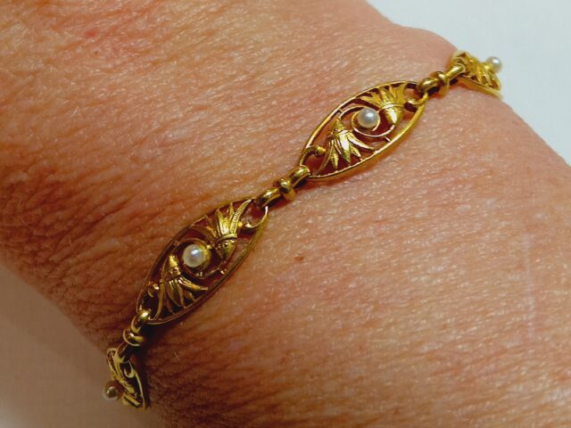 Bracelet mailles ovales or perles de culture