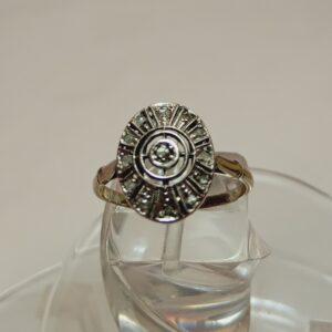 Bague ovale 1930 or gris diamants