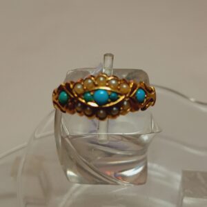 Bague or jaune turquoises demi-perles