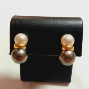 Boucles d'oreille or jaune perle de tahiti et perle de culture