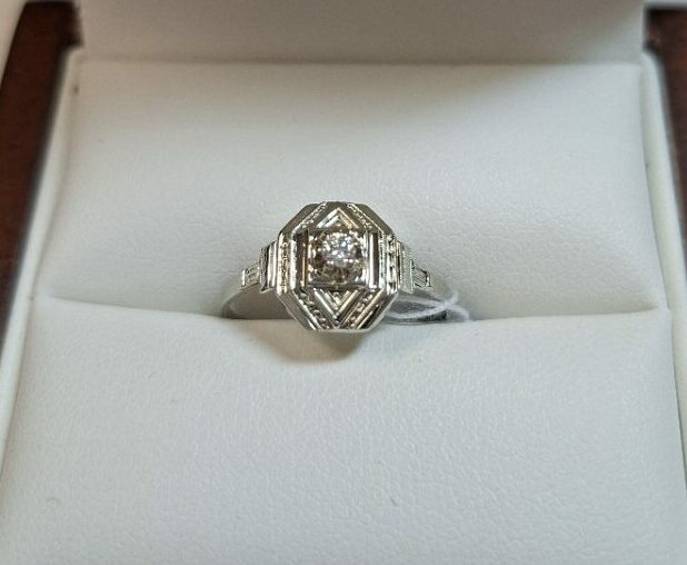 Bague 1930 or gris diamant