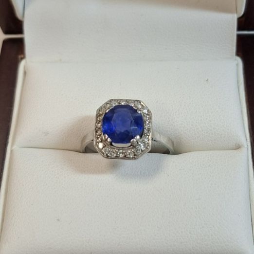 Bague platine saphir diamants