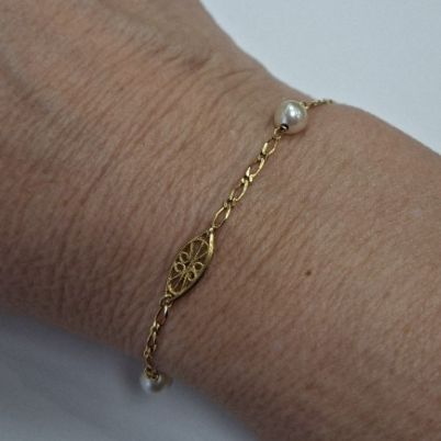 Bracelet maille filigrane or jaune perles de culture