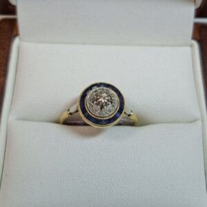 Bague ronde 1930 saphirs diamants